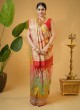 Multi Color Zardosi Embroidered Banarasi Silk Wedding Saree